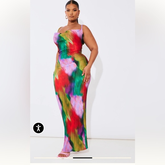 PrettyLittleThing Dresses & Skirts - PrettyLittleThing Plus Size Multi-Color watercolor Maxi Dress Size 16 NWOT